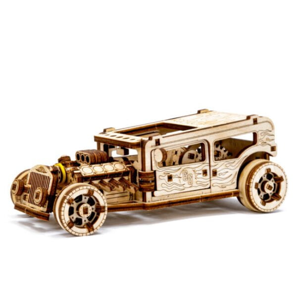 Drewniane puzzle 3D model drewniany do składania bez kleju dla dorosłych Samochód Hot Rod