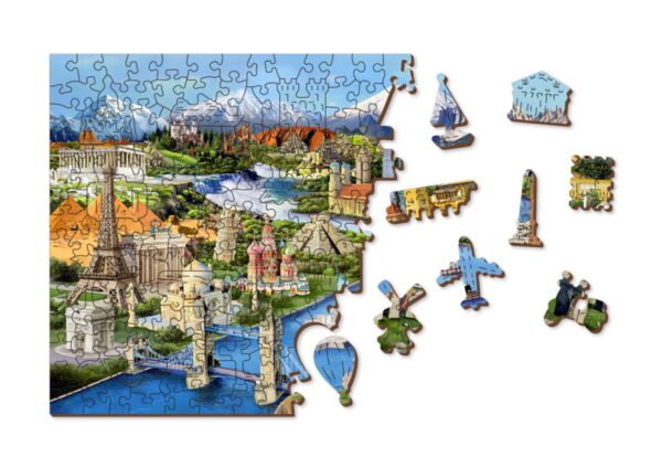 Drewniane puzzle dla dzieci z Figurkami Światowe Zabytki World Landmarks 505 L model drewniany do składania