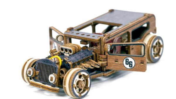 Drewniane puzzle 3D model drewniany do składania bez kleju dla dorosłych samochód Hot Rod - Limited Edition