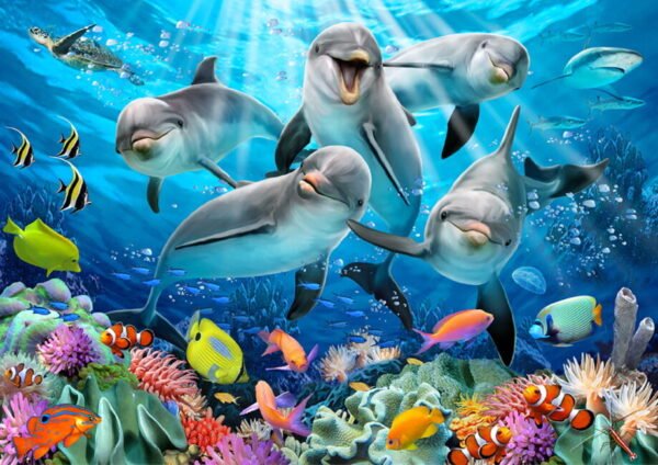 Drewniane puzzle dla dzieci z Figurkami Szczęśliwe Delfiny Happy Dolphins 1010 XL model drewniany do składania