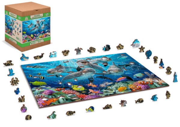 Drewniane puzzle dla dzieci z Figurkami Szczęśliwe Delfiny Happy Dolphins 1010 XL model drewniany do składania