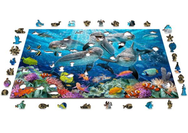 Drewniane puzzle dla dzieci z Figurkami Szczęśliwe Delfiny Happy Dolphins 1010 XL model drewniany do składania