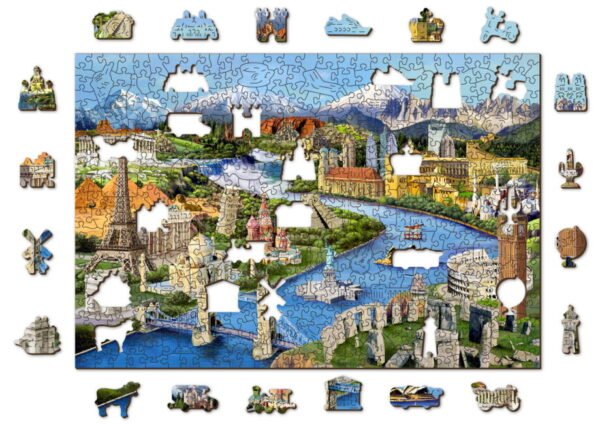 Drewniane puzzle dla dzieci z Figurkami Światowe Zabytki World Landmarks 505 L model drewniany do składania