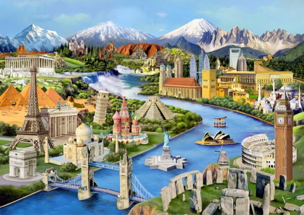 Drewniane puzzle dla dzieci z Figurkami Światowe Zabytki World Landmarks 505 L model drewniany do składania