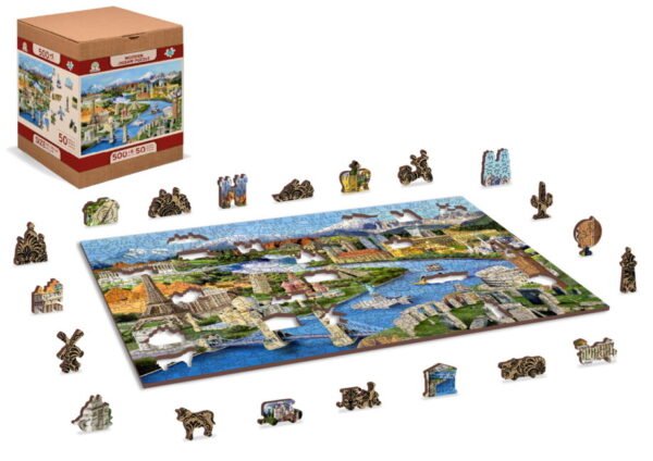 Drewniane puzzle dla dzieci z Figurkami Światowe Zabytki World Landmarks 505 L model drewniany do składania