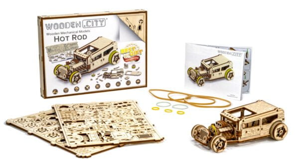 Drewniane puzzle 3D model drewniany do składania bez kleju dla dorosłych Samochód Hot Rod