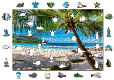 Puzzle z Figurkami Plaża na Rajskiej Wyspie Paradise Island Beach Morze Karaibskie 505 L drewniane puzzle