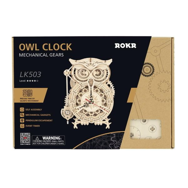 Drewniany model do skladania puzzle 3D Owl Clock