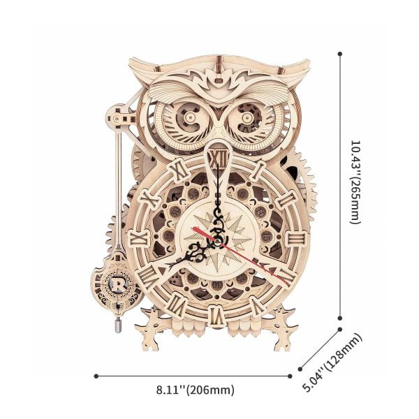 Drewniany model do skladania puzzle 3D Owl Clock