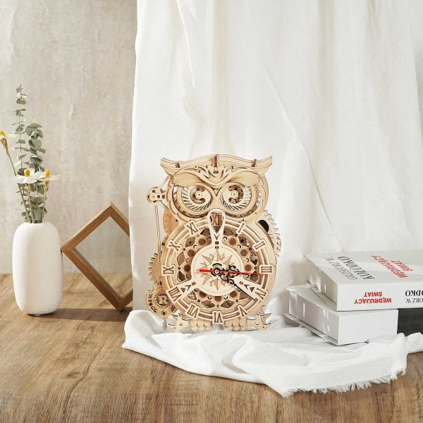 Drewniany model do skladania puzzle 3D Owl Clock