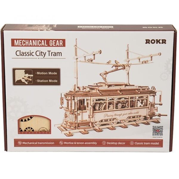 Drewniany model do składania puzzle 3D ROKR Classic City Tram 3