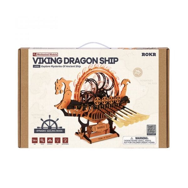 Drewniany model do składania puzzle 3D ROKR Viking Dragon Ship 4